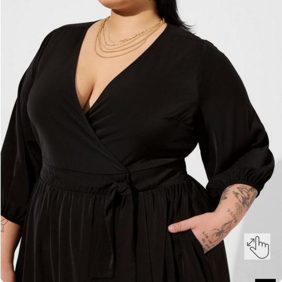 Torrid Crepe de Chine Surplice Dress Faux wrap belted smocked Plus Size 3/3X - Picture 5 of 16